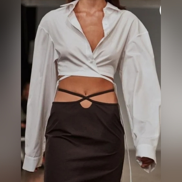 Christopher Esber Tops - Christopher Esber White Crop Tie Shirt Size 2 - Wrap Blouse Button-Down